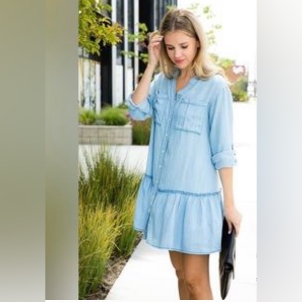Light Blue Tiered Shirt Mini Dress